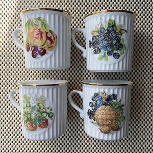 4 Mugs Fruit Pattern Made in Japan Golden Rim